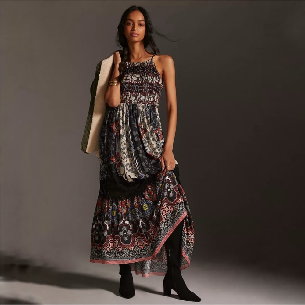 NWOT Anthropologie Bhanuni by Jyoti Tiered Dress in Black Size 10